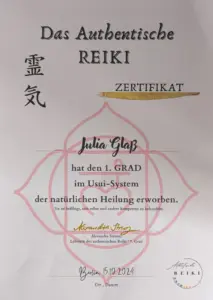 Reiki-Zertifikat von Julia Glaß