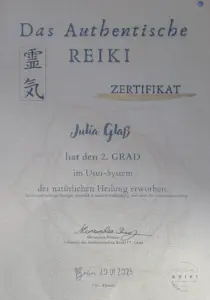 Reiki-Zertifikat von Julia Glaß