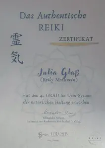 Reiki-Zertifikat von Julia Glaß